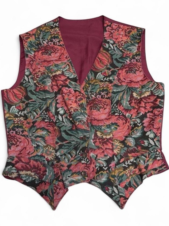 Vintage Jackets & Blazers - Vintage 90’s Floral Tapestry Vest Women’s Small Cottagecore Grandma Festival